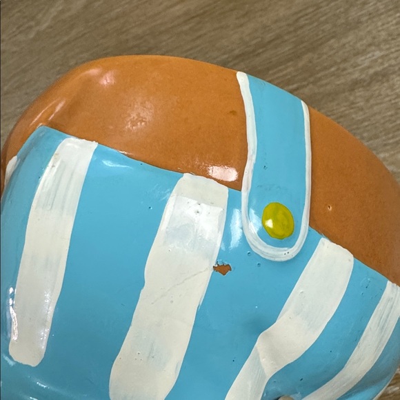 Vintage Teddy Bear Blue Striped Overalls Ceramic Cookie Jar Cottage Core - Picture 10 of 10